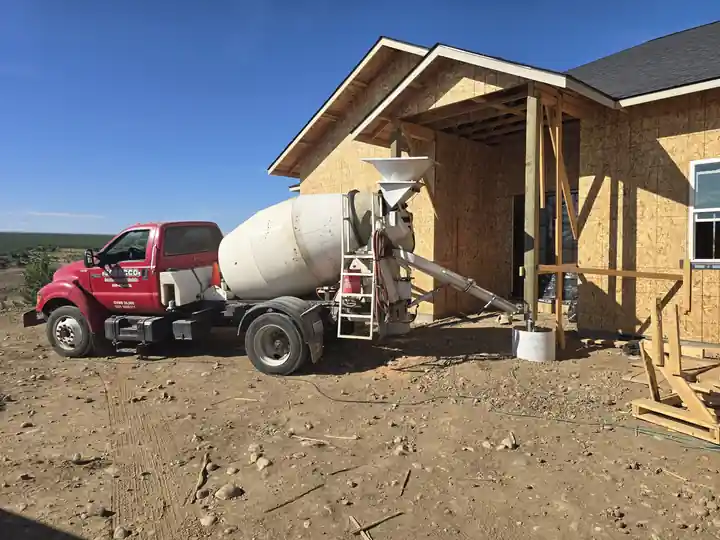 Red Soracco mixer at a new house under construction