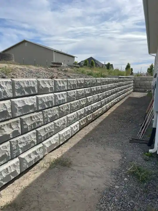 World Block retaining wall running along a Yakima street